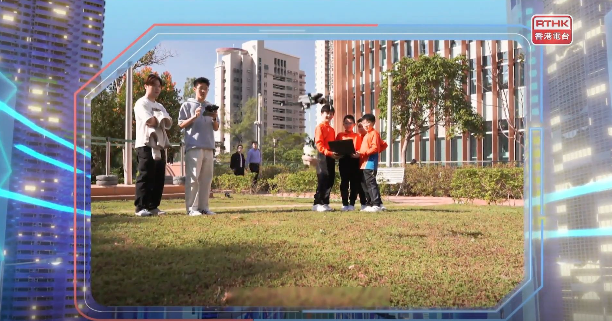 RTHK news segment featuring the student drone project at 保良局蕭漢森小學